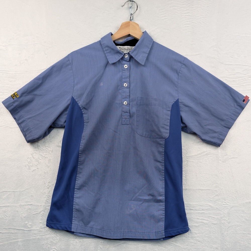 Waffle House Button Down Shirt Women's Medium Blue Uniform Workwear Employee